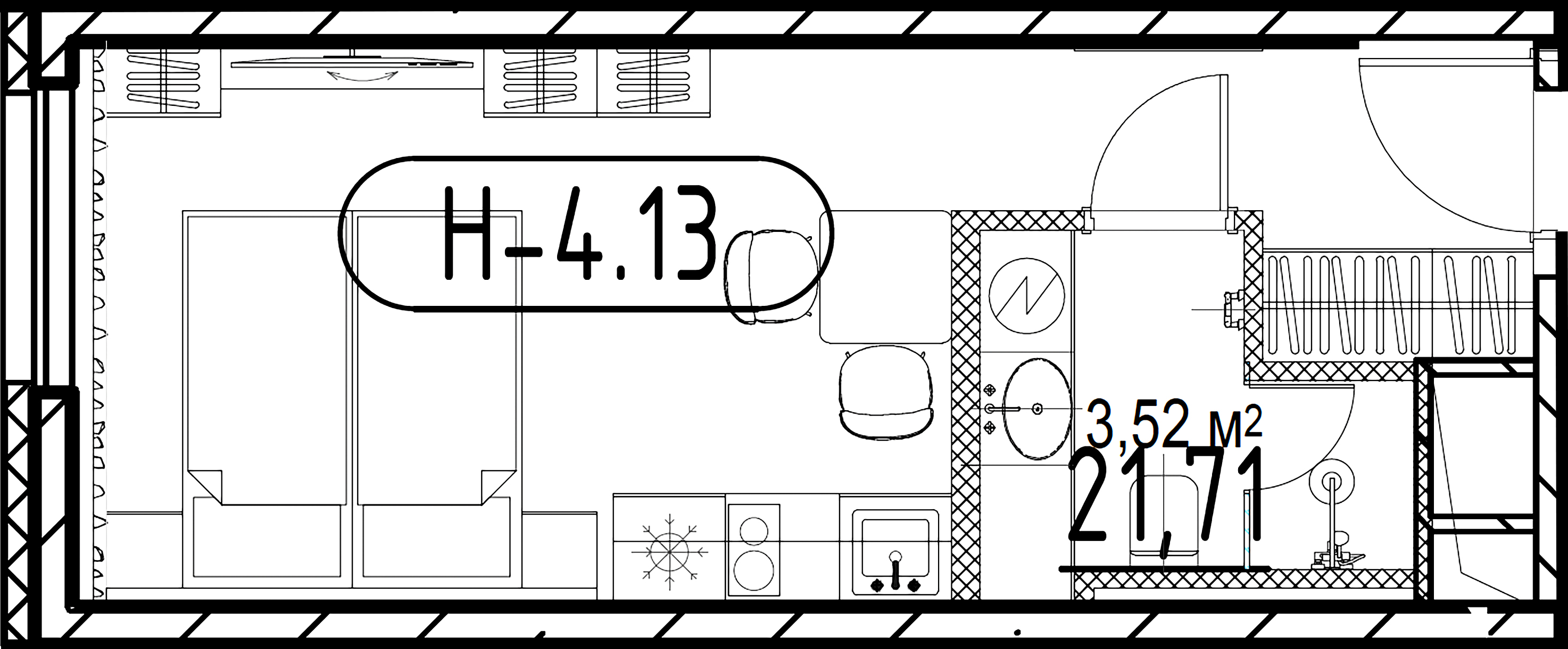 1-комнатная квартира  №8.13 в Saan: 21.71 м², этаж 8 - купить в Санкт-Петербурге