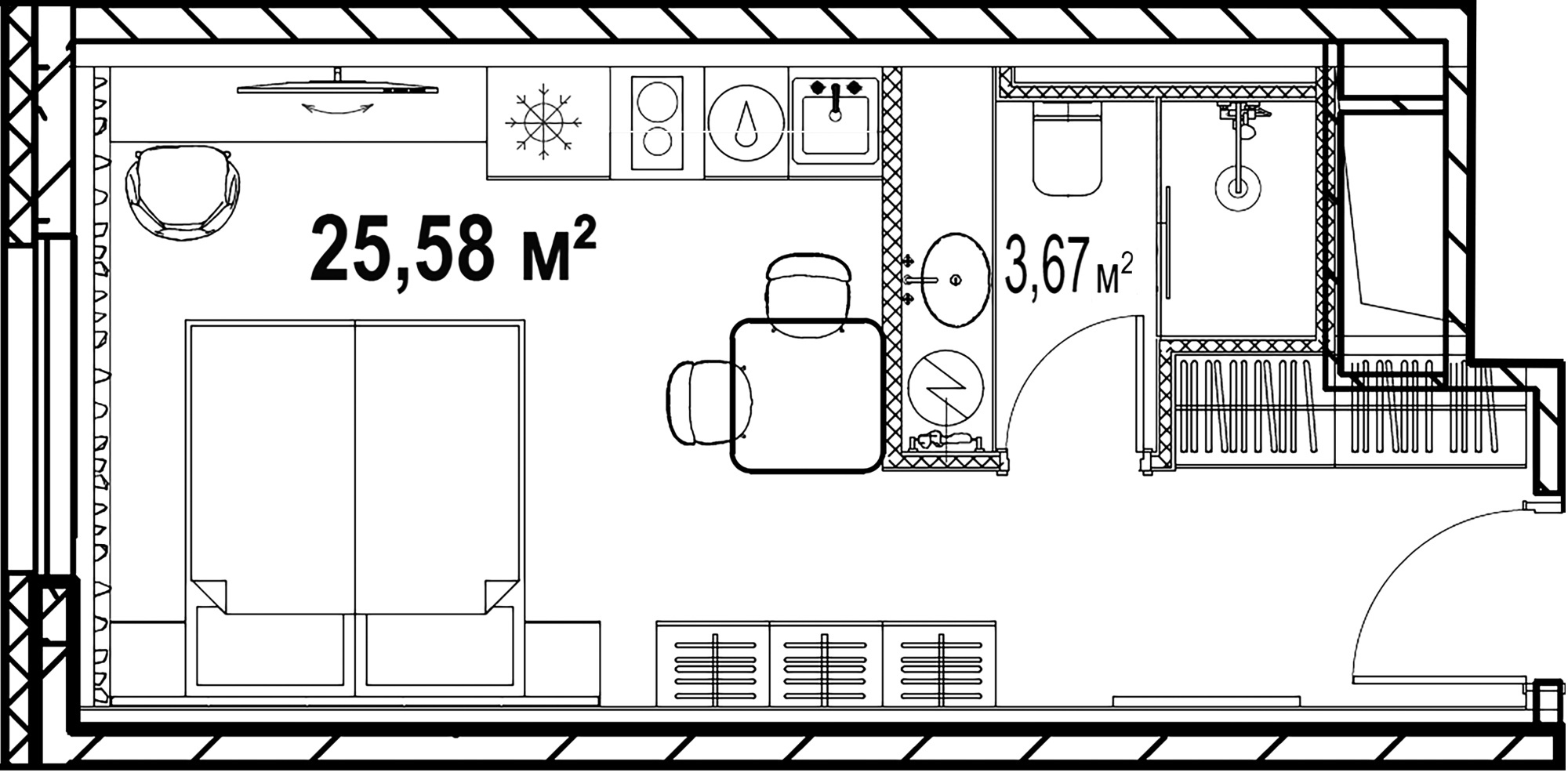 1-комнатная квартира  №21.14 в Saan: 25.58 м², этаж 21 - купить в Санкт-Петербурге