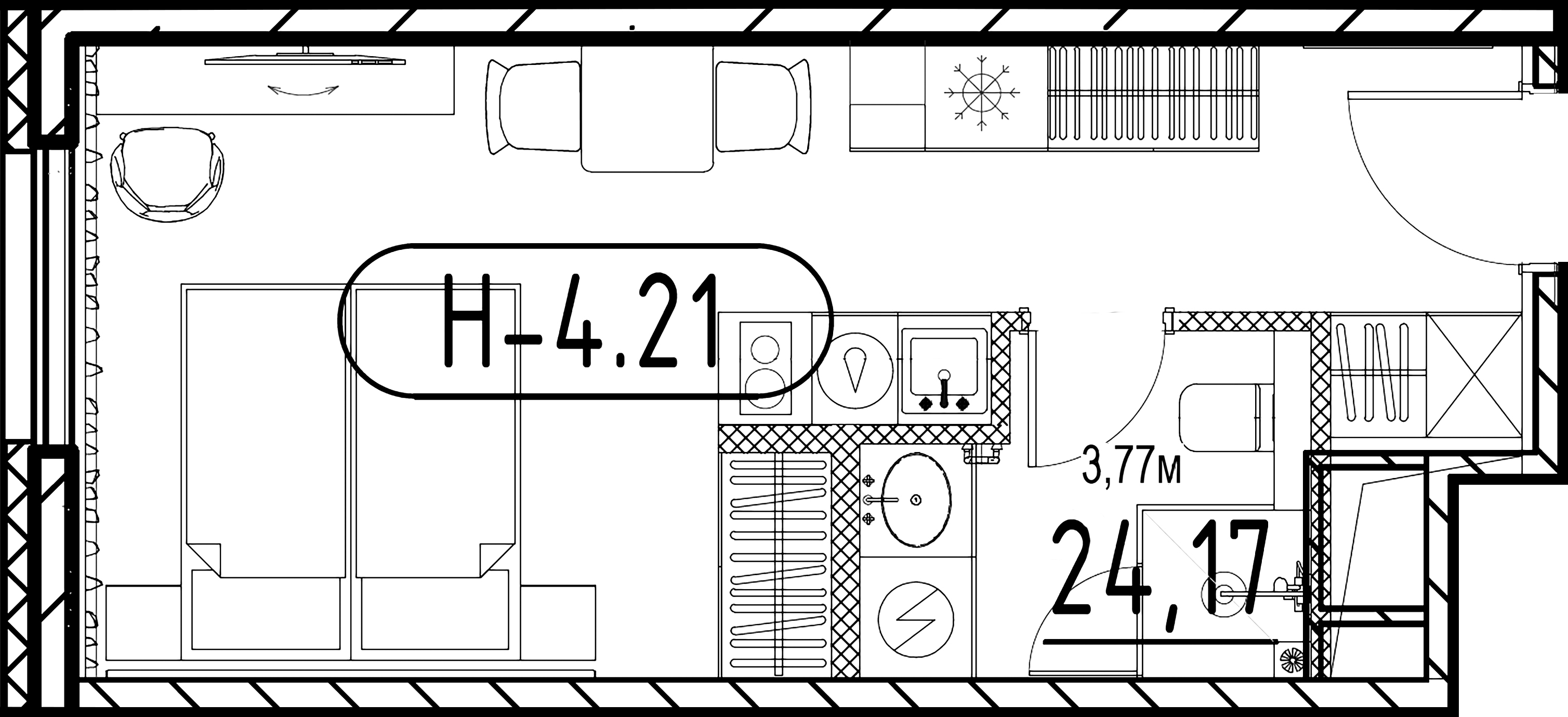 1-комнатная квартира  №8.21 в Saan: 24.3 м², этаж 8 - купить в Санкт-Петербурге