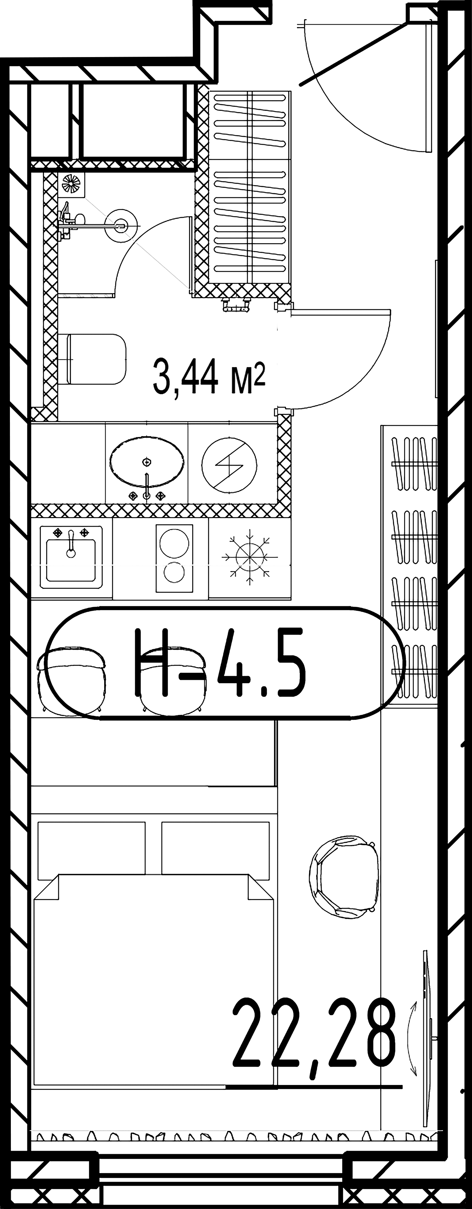 1-комнатная квартира №19 в: Saan: 22.28 м²; этаж: 8 - купить в Санкт-Петербурге