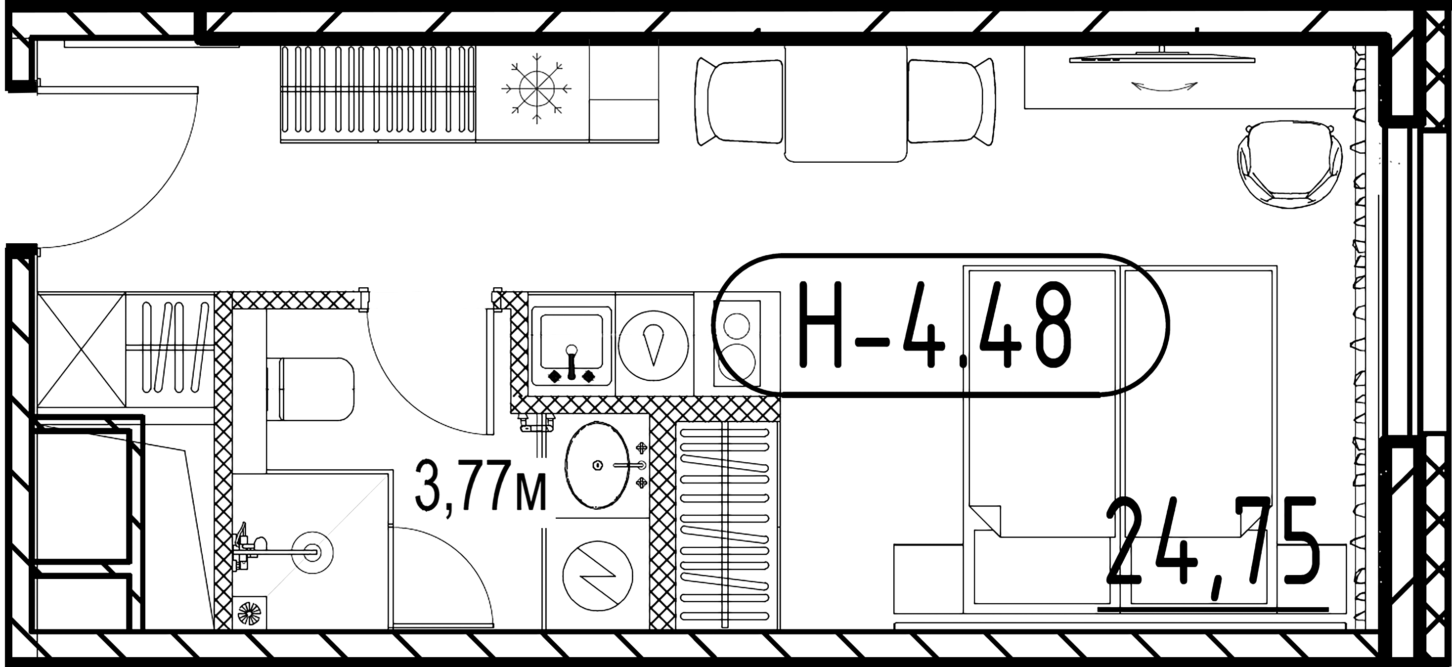 1-комнатная квартира, 24.75 м²; этаж: 12 - купить в Санкт-Петербурге