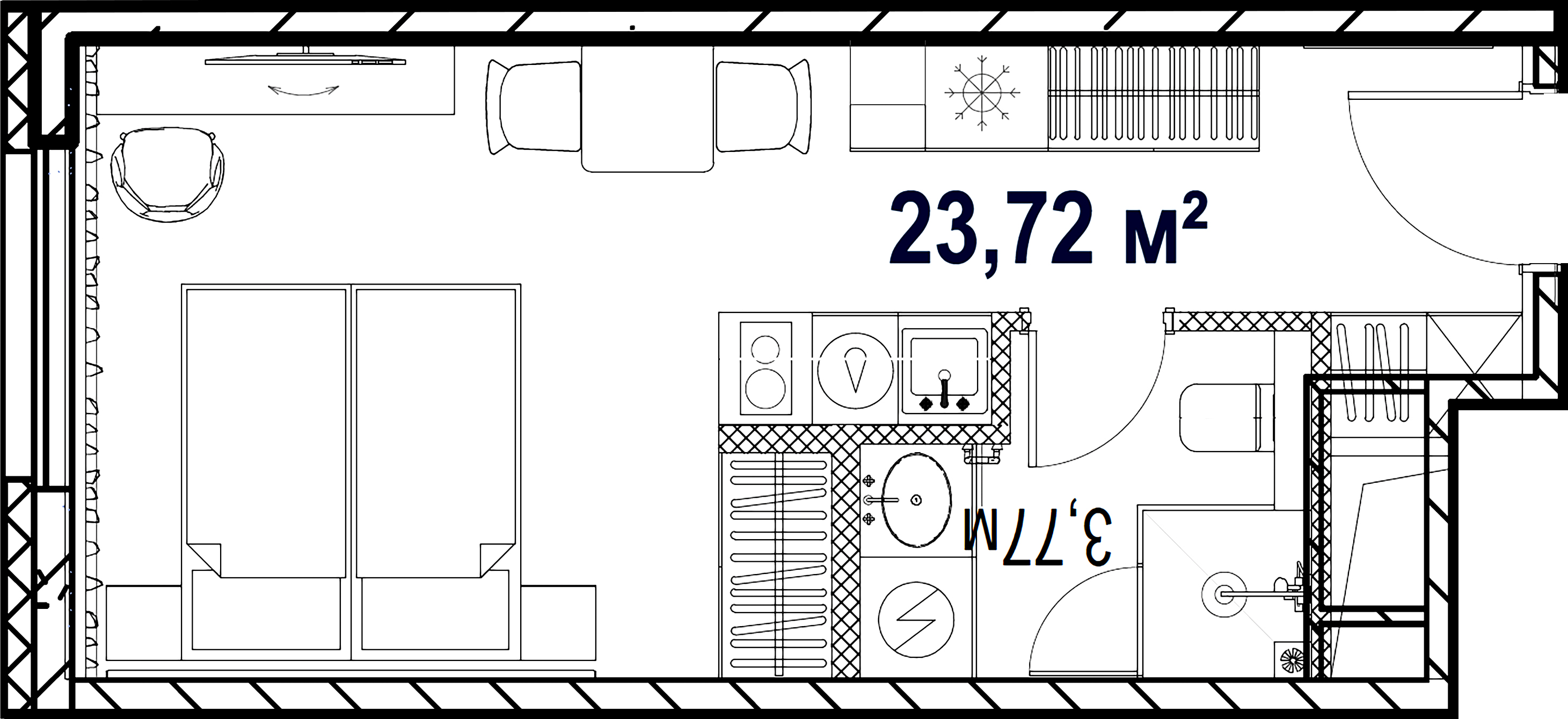 1-комнатная квартира №19 в: Saan: 23.72 м²; этаж: 20 - купить в Санкт-Петербурге