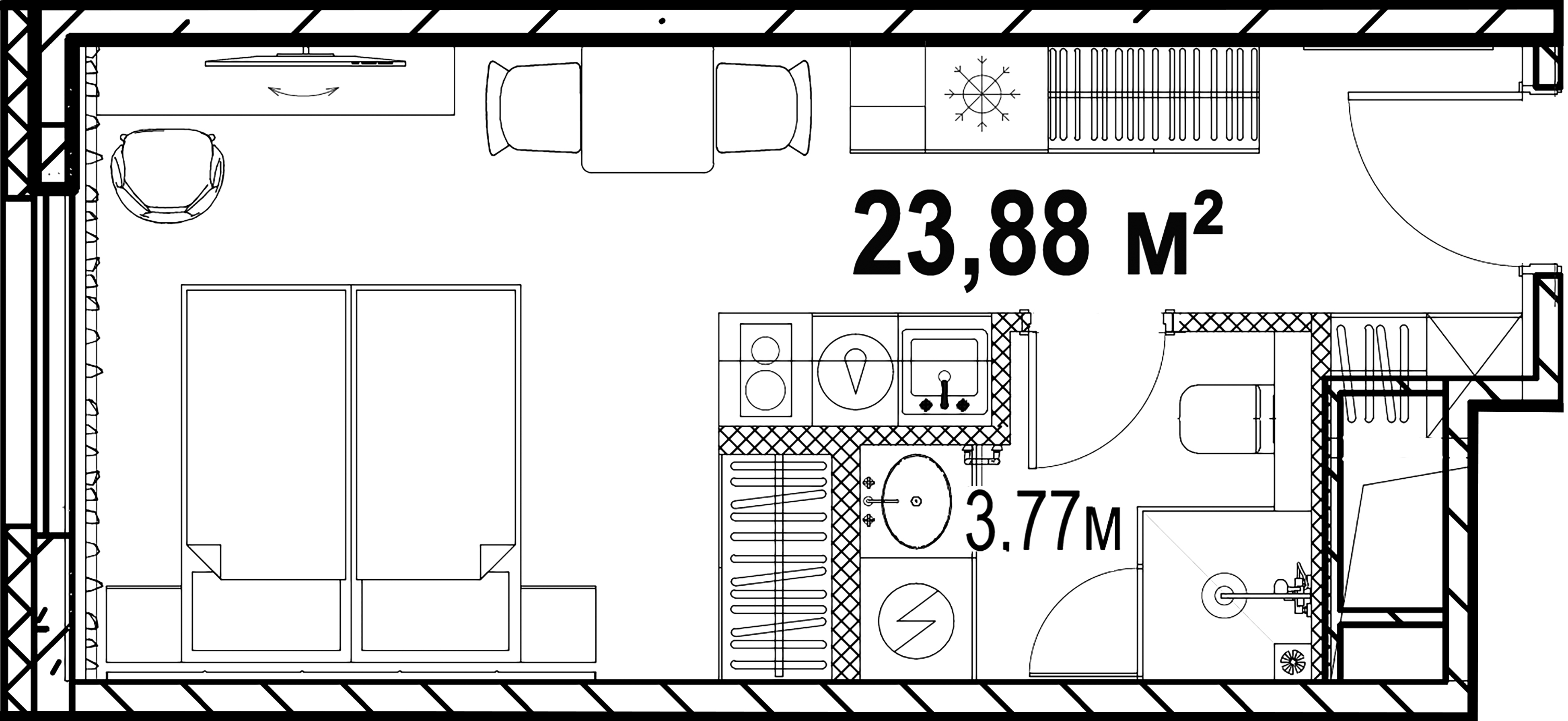 1-комнатная квартира №19 в: Saan: 24.29 м²; этаж: 12 - купить в Санкт-Петербурге