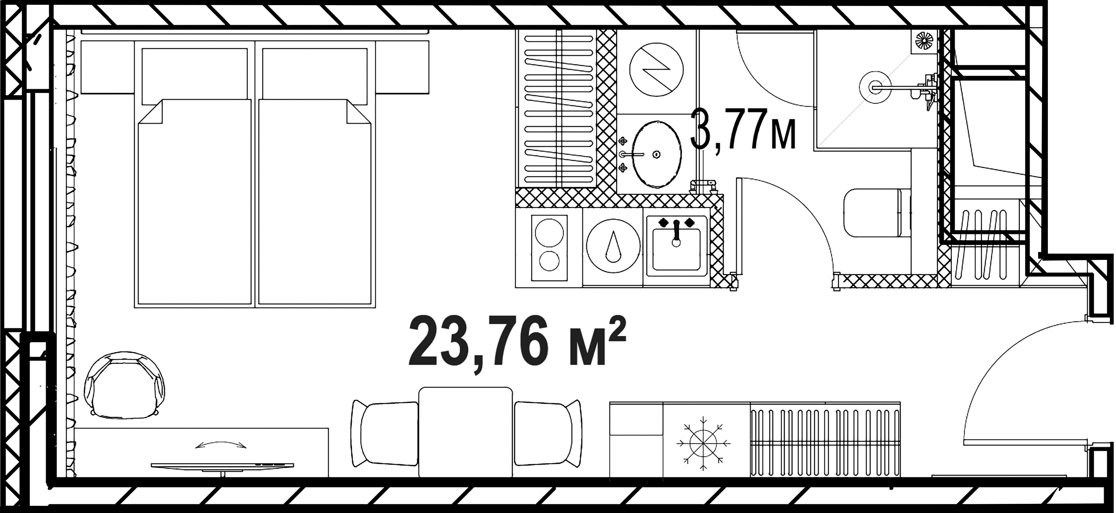 1-комнатная квартира  №21.23 в Saan: 23.96 м², этаж 21 - купить в Санкт-Петербурге