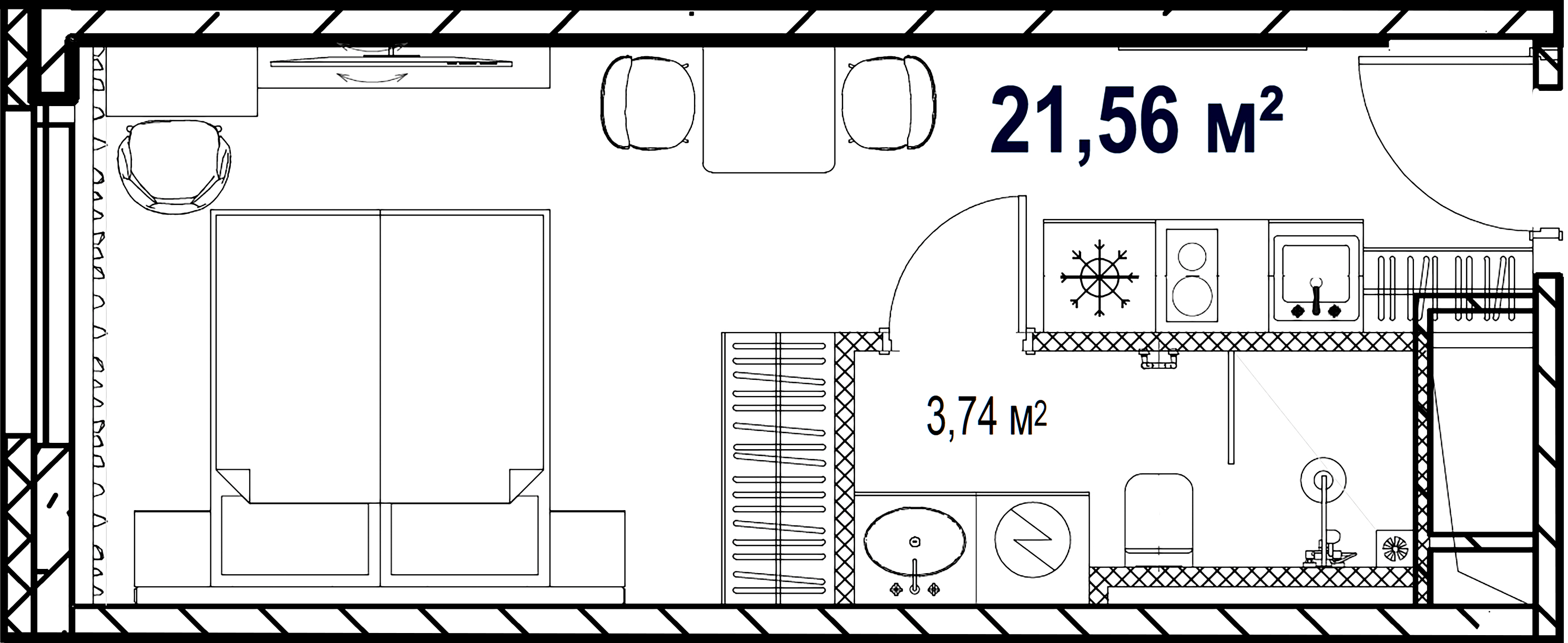 1-комнатная квартира №19 в: Saan: 21.56 м²; этаж: 21 - купить в Санкт-Петербурге