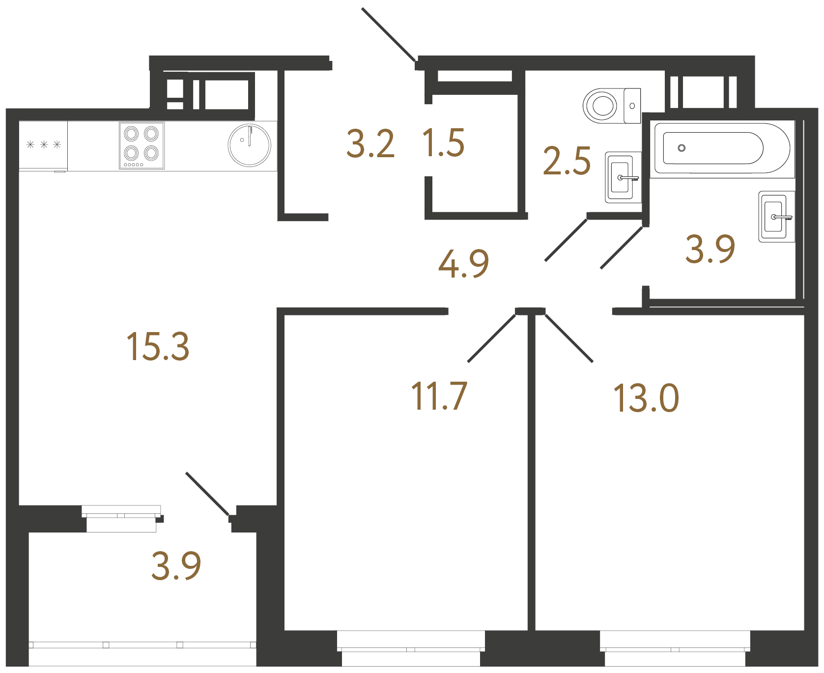 2-комнатная квартира  №168 в Литера: 56 м², этаж 7 - купить в Санкт-Петербурге