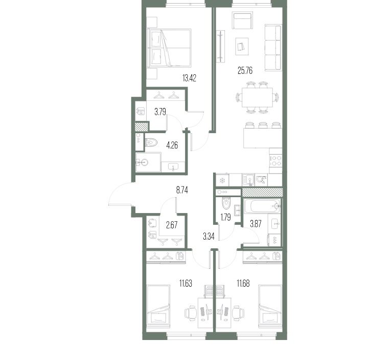 3-комнатная квартира  №84 в Legenda Васильевского: 90.97 м², этаж 8 - купить в Санкт-Петербурге