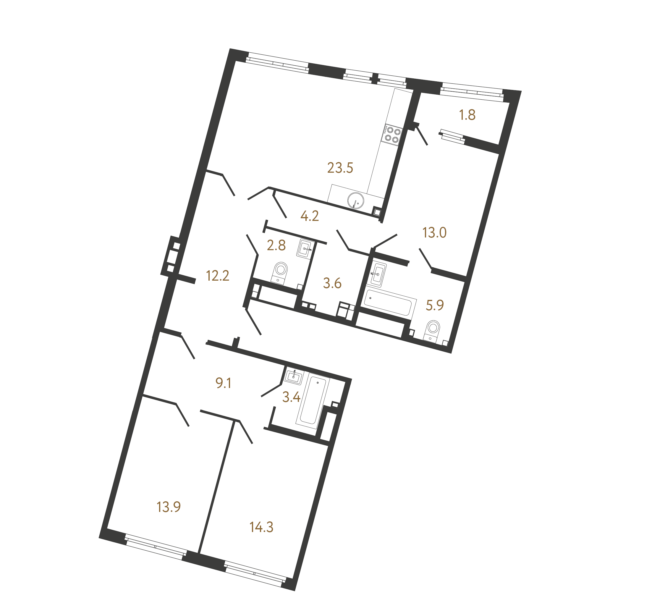 3-комнатная квартира  №21 в Миръ: 106 м², этаж 2 - купить в Санкт-Петербурге