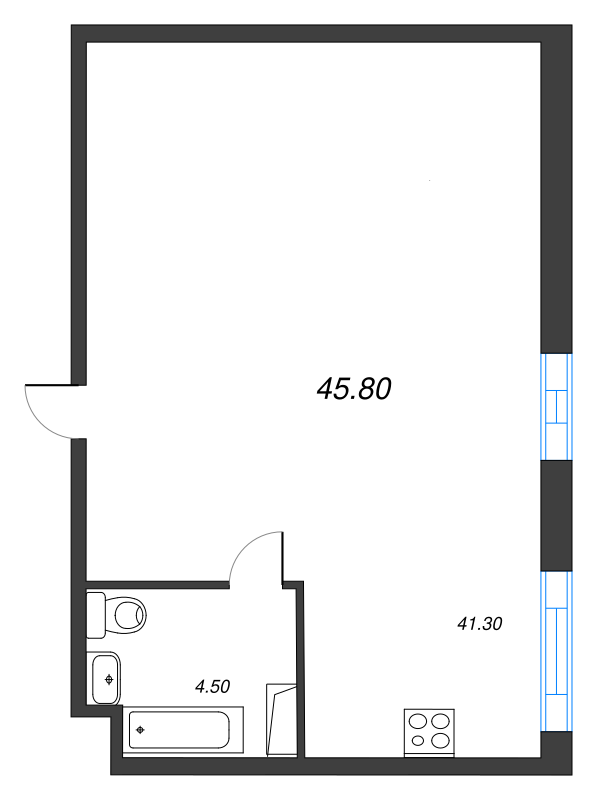 1-комнатная квартира  №1055 в VIDI: 46.1 м², этаж 10 - купить в Санкт-Петербурге