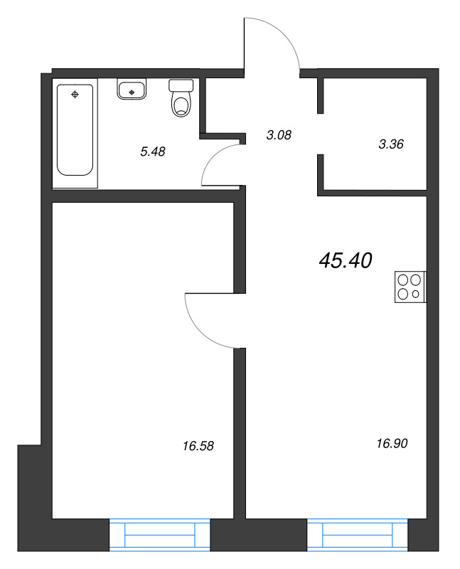 1-комнатная квартира  №42 в Alpen: 45.4 м², этаж 5 - купить в Санкт-Петербурге