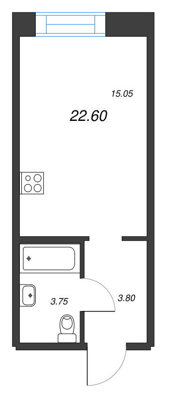 1-комнатная квартира  №4 в Alpen: 22.6 м², этаж 2 - купить в Санкт-Петербурге