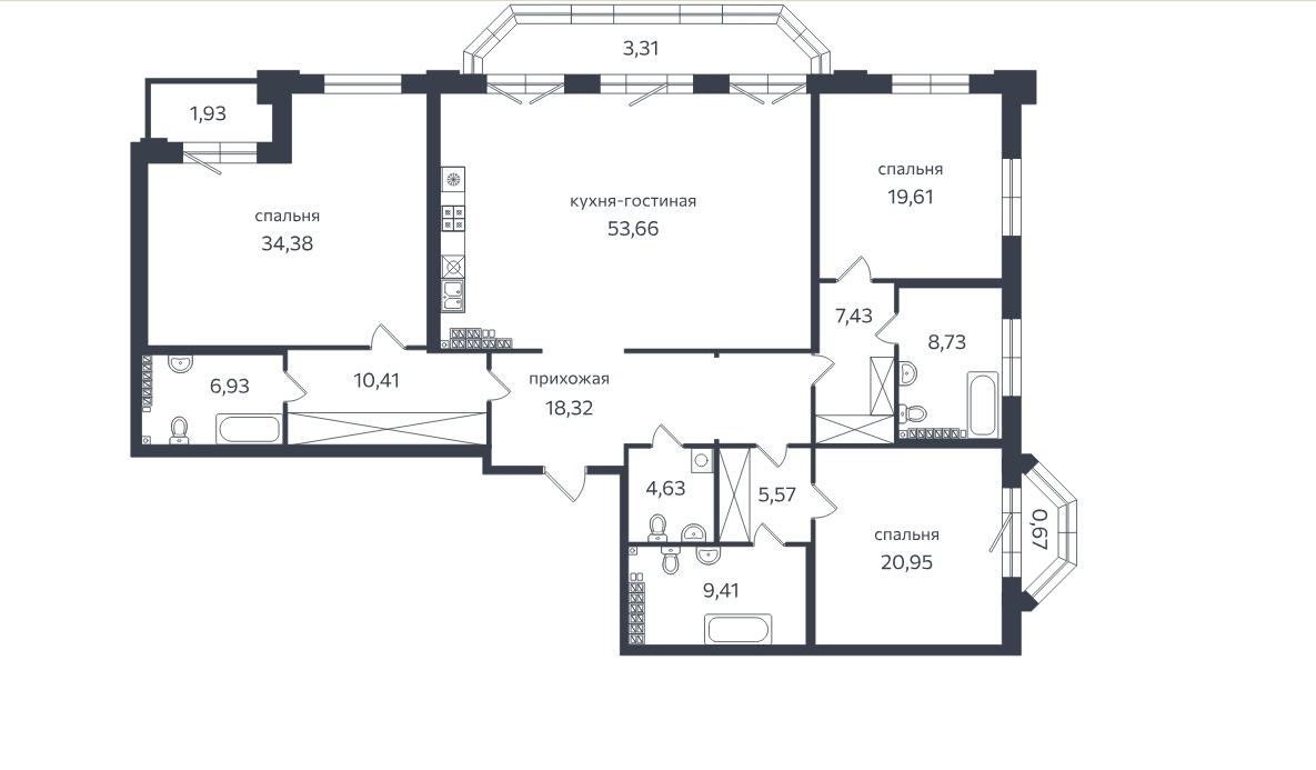 3-комнатная квартира  №43 в Петровская коса, 1: 207.5 м², этаж 7 - купить в Санкт-Петербурге