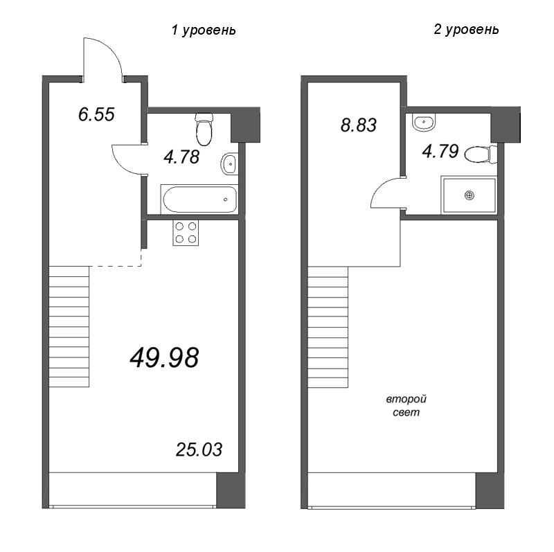 1-комнатная квартира  №205 в Avant: 49.98 м², этаж 4 - купить в Санкт-Петербурге