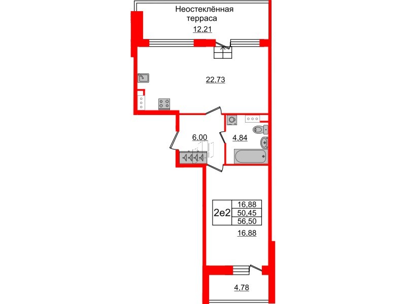 1-комнатная квартира  №192 в Притяжение: 49.9 м², этаж 9 - купить в Санкт-Петербурге