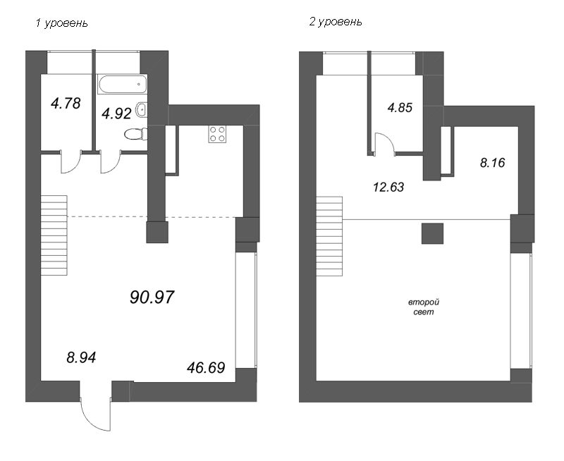 1-комнатная квартира  №86 в Avant: 90.97 м², этаж 4 - купить в Санкт-Петербурге