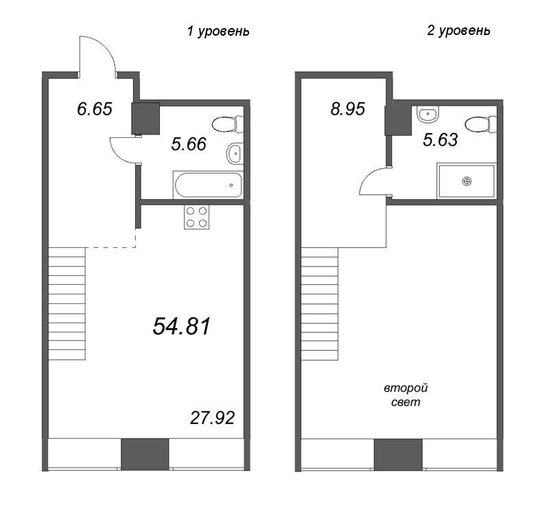 1-комнатная квартира  №148 в Avant: 54.81 м², этаж 4 - купить в Санкт-Петербурге