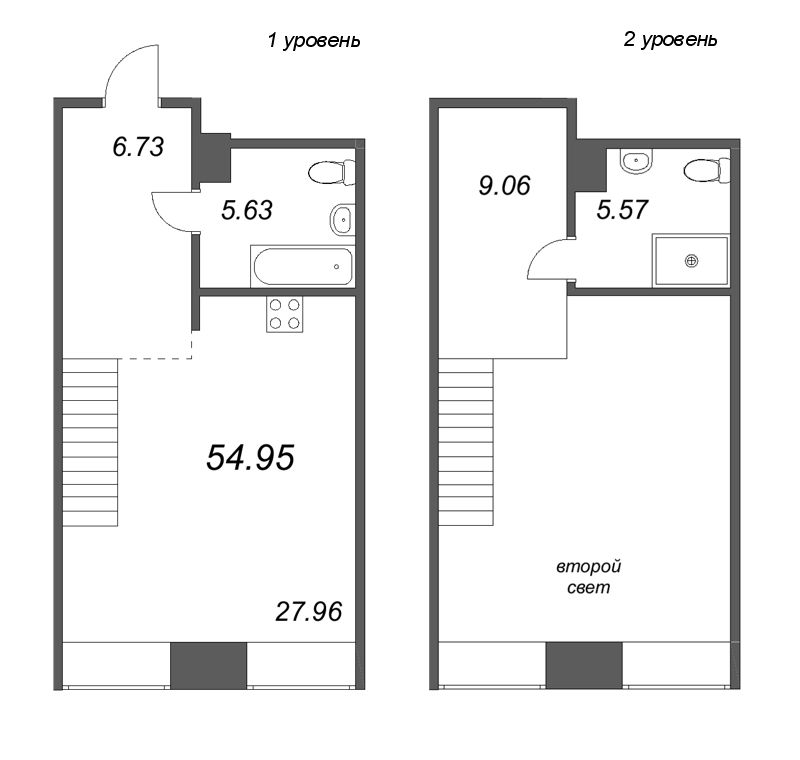 1-комнатная квартира  №142 в Avant: 54.95 м², этаж 4 - купить в Санкт-Петербурге