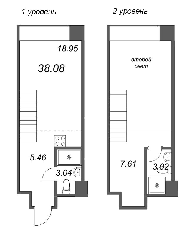 1-комнатная квартира  №100 в Avant: 38.08 м², этаж 4 - купить в Санкт-Петербурге