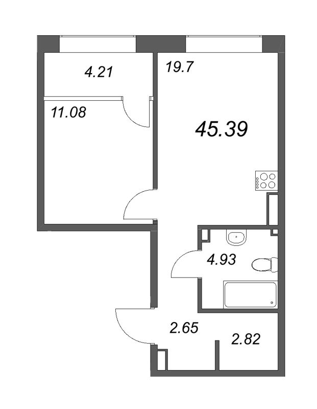 1-комнатная квартира  №627 в 17/33 Петровский остров: 46.58 м², этаж 4 - купить в Санкт-Петербурге