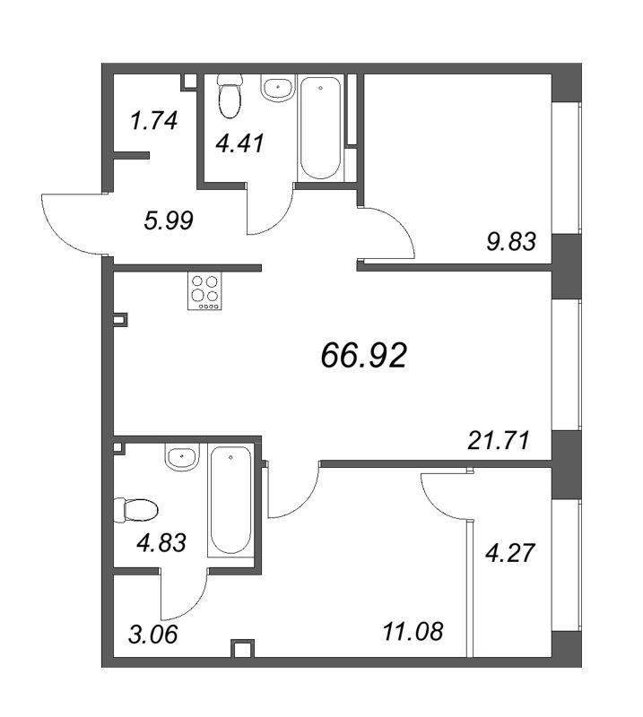 2-комнатная квартира  №665 в 17/33 Петровский остров: 68.13 м², этаж 6 - купить в Санкт-Петербурге