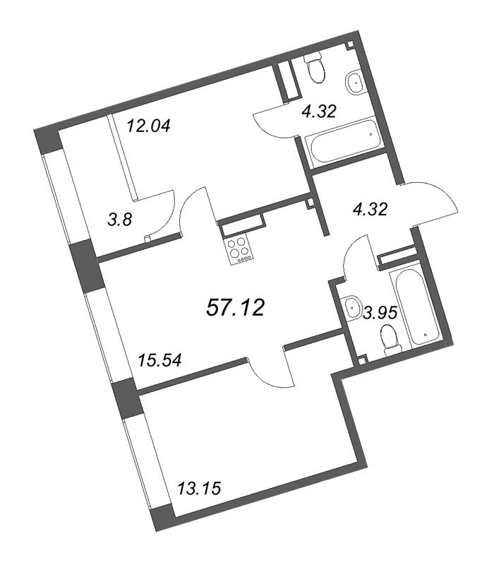 2-комнатная квартира  №548 в 17/33 Петровский остров: 58.69 м², этаж 6 - купить в Санкт-Петербурге