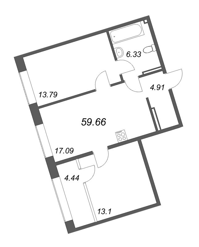 2-комнатная квартира  №289 в 17/33 Петровский остров: 61.56 м², этаж 7 - купить в Санкт-Петербурге