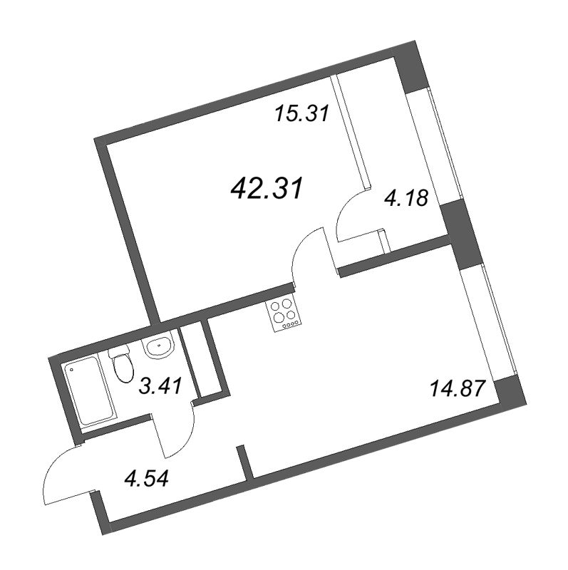 1-комнатная квартира  №280 в 17/33 Петровский остров: 43.73 м², этаж 7 - купить в Санкт-Петербурге