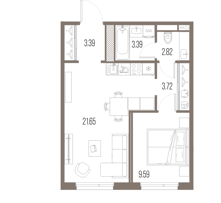 1-комнатная квартира  №214 в Legenda Васильевского: 44.56 м², этаж 10 - купить в Санкт-Петербурге