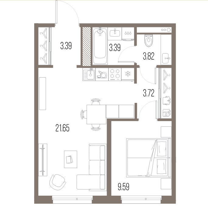 1-комнатная квартира  №362 в Legenda Васильевского: 44.56 м², этаж 3 - купить в Санкт-Петербурге