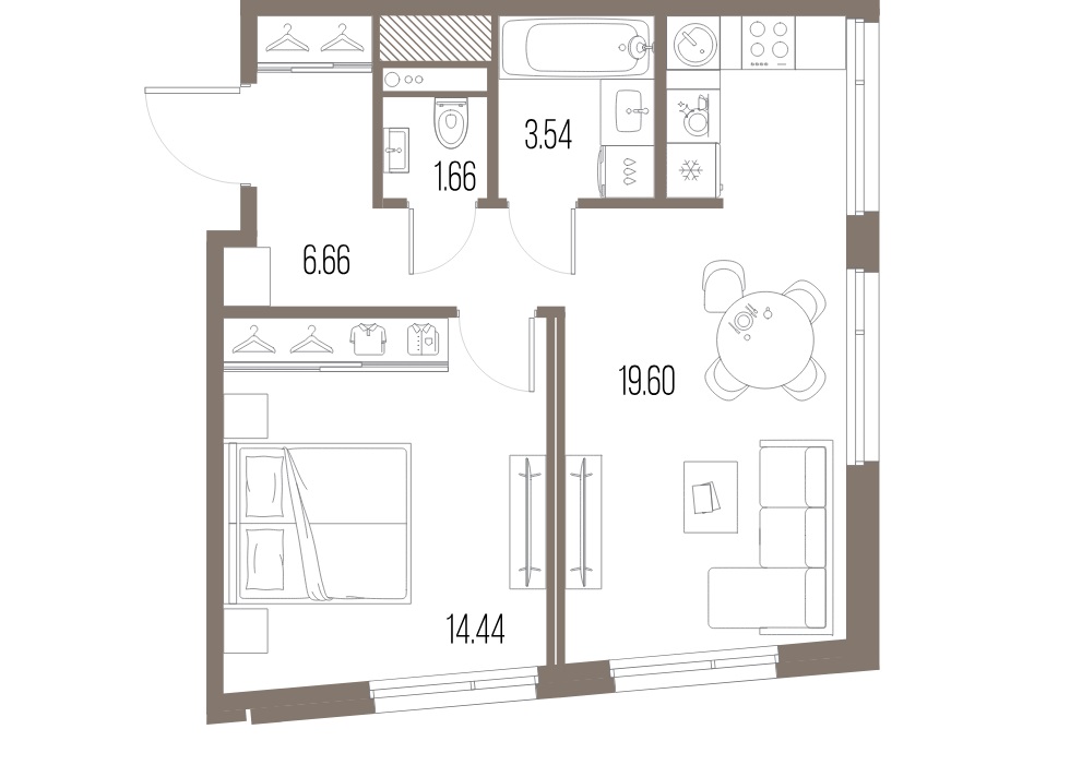 1-комнатная квартира  №460 в Legenda Васильевского: 45.9 м², этаж 7 - купить в Санкт-Петербурге