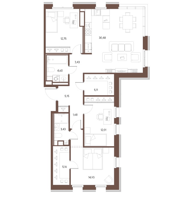 3-комнатная квартира  №331 в Черная речка, 41: 98.73 м², этаж 5 - купить в Санкт-Петербурге