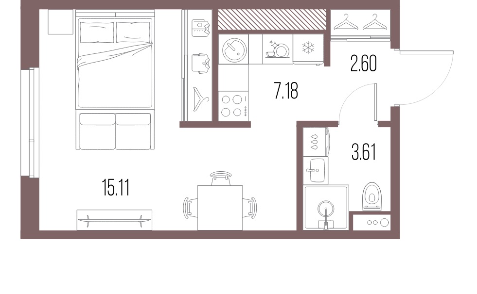1-комнатная квартира  №440 в Legenda Васильевского: 28.5 м², этаж 5 - купить в Санкт-Петербурге
