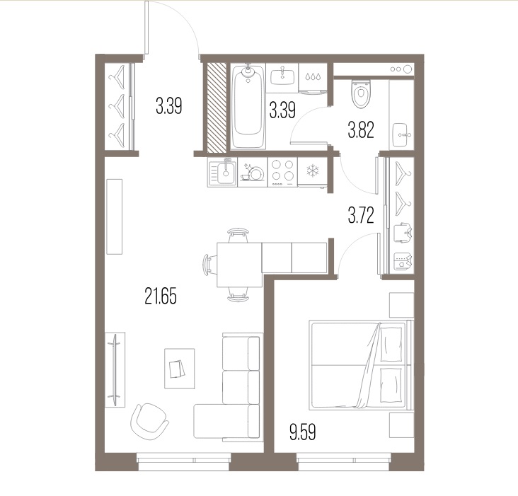 1-комнатная квартира  №378 в Legenda Васильевского: 44.56 м², этаж 7 - купить в Санкт-Петербурге