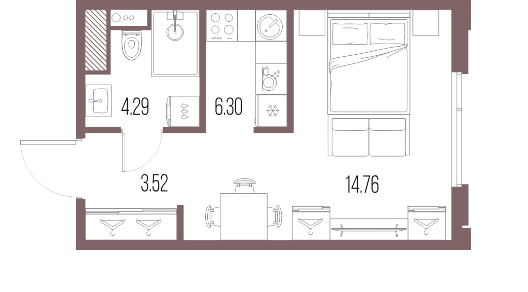 1-комнатная квартира  №408 в Legenda Васильевского: 28.87 м², этаж 3 - купить в Санкт-Петербурге