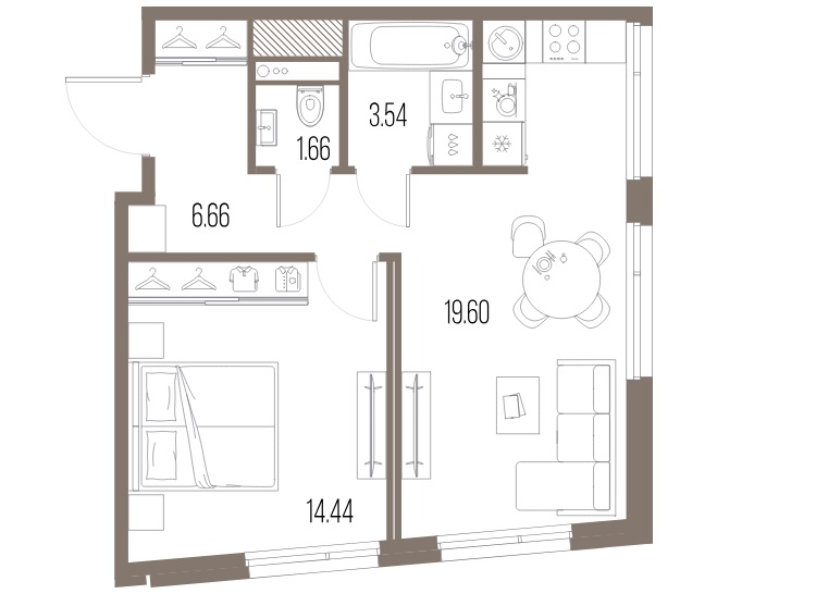 1-комнатная квартира  №484 в Legenda Васильевского: 45.9 м², этаж 9 - купить в Санкт-Петербурге