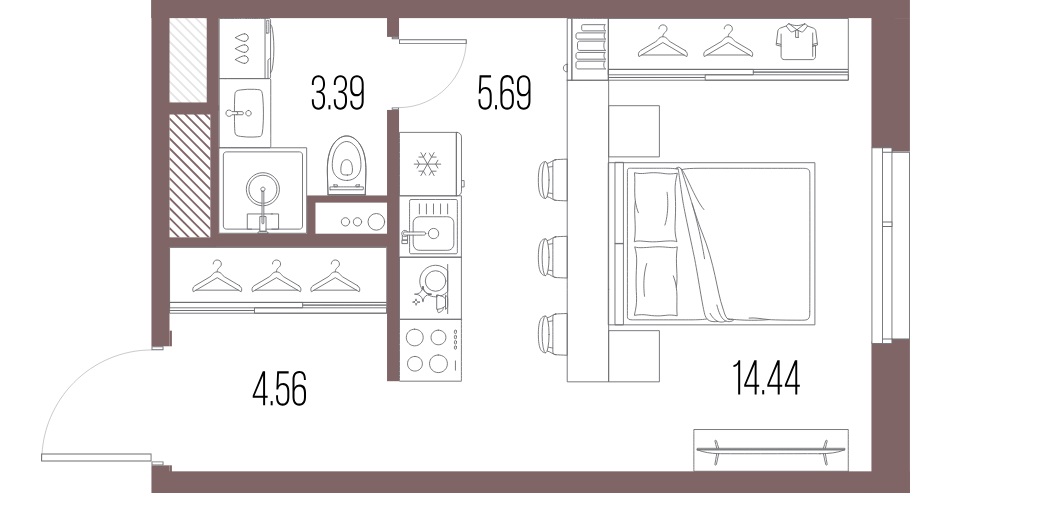 1-комнатная квартира  №21 в Legenda Васильевского: 28.8 м², этаж 3 - купить в Санкт-Петербурге