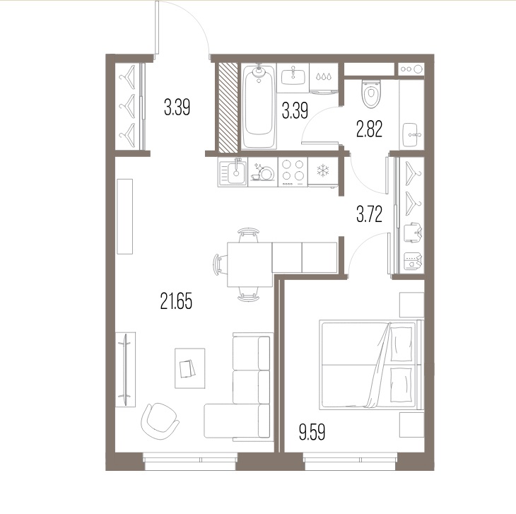 1-комнатная квартира  №206 в Legenda Васильевского: 44.56 м², этаж 8 - купить в Санкт-Петербурге