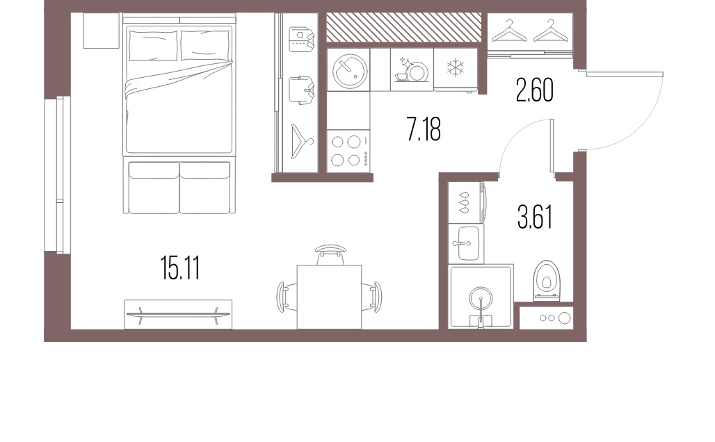 1-комнатная квартира  №416 в Legenda Васильевского: 28.5 м², этаж 3 - купить в Санкт-Петербурге