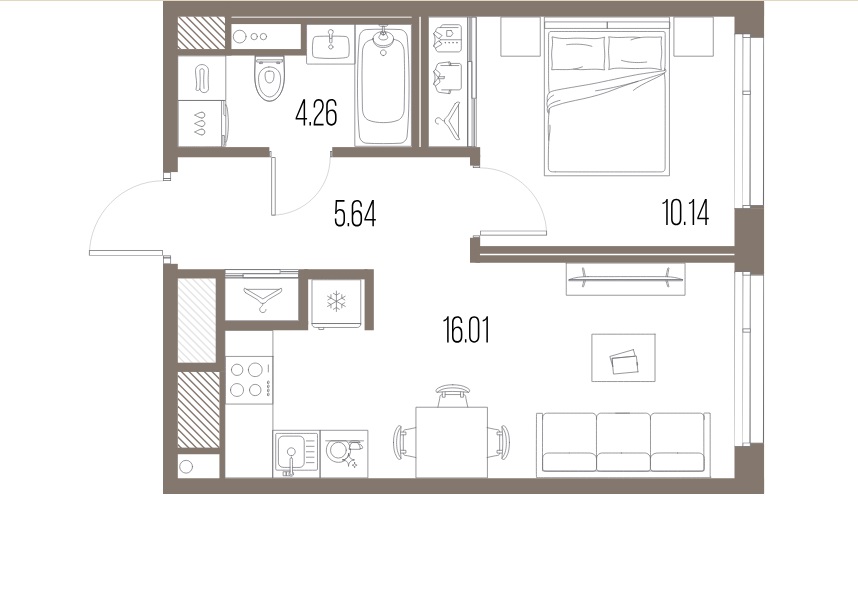 1-комнатная квартира  №221 в Legenda Васильевского: 36.05 м², этаж 2 - купить в Санкт-Петербурге