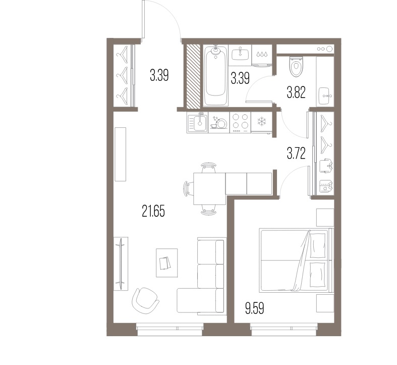 1-комнатная квартира  №370 в Legenda Васильевского: 44.56 м², этаж 5 - купить в Санкт-Петербурге