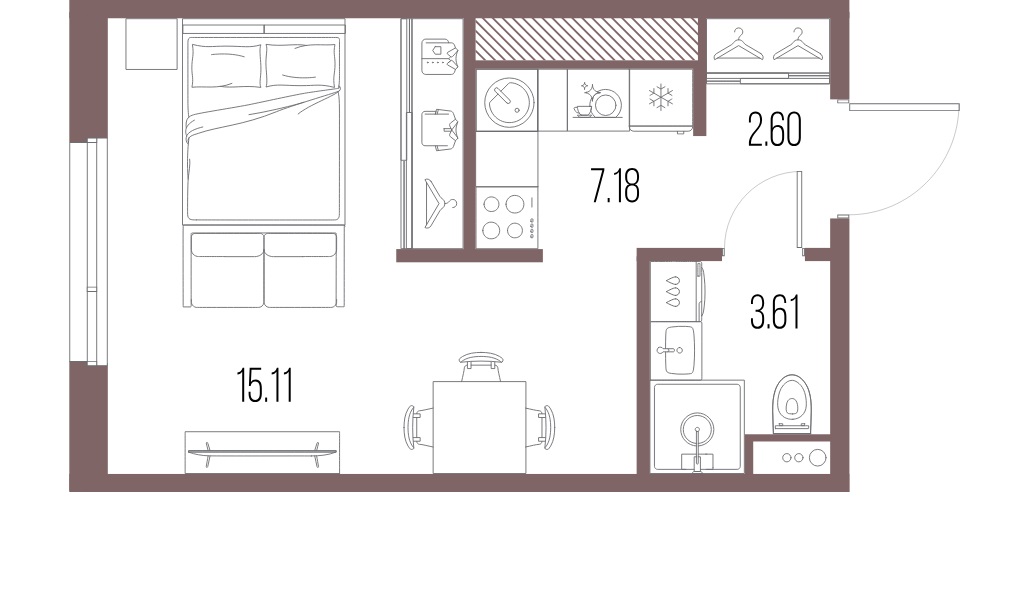 1-комнатная квартира  №464 в Legenda Васильевского: 28.5 м², этаж 7 - купить в Санкт-Петербурге