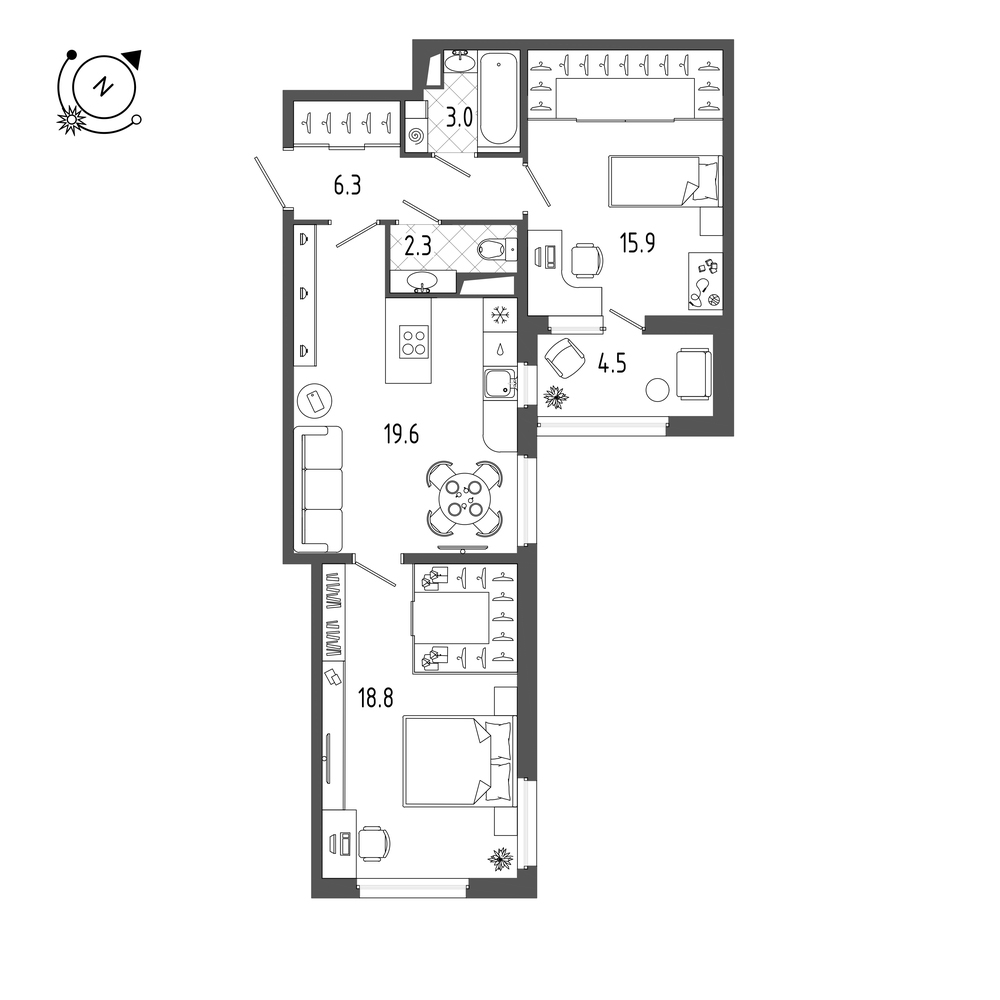 2-комнатная квартира  №216 в Domino: 68.3 м², этаж 10 - купить в Санкт-Петербурге