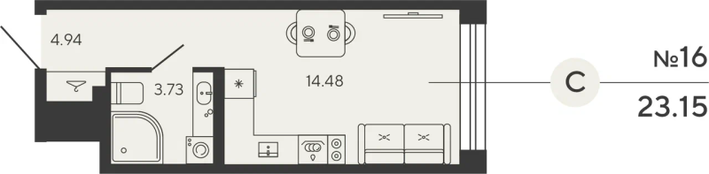 1-комнатная квартира №12ус в: BASHNI ELEMENT: 23.15 м²; этаж: 4 - купить в Санкт-Петербурге