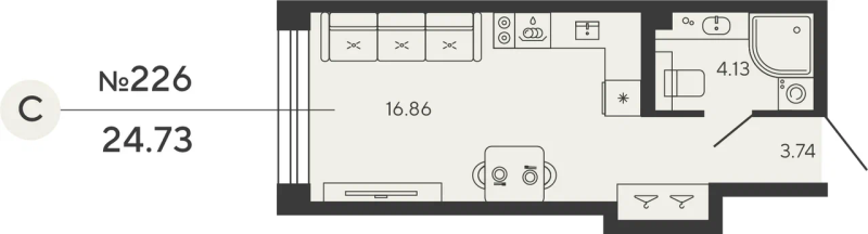 1-комнатная квартира №12ус в: BASHNI ELEMENT: 24.73 м²; этаж: 10 - купить в Санкт-Петербурге