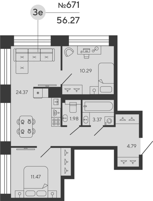 2-комнатная квартира, 56.27 м²; этаж: 4 - купить в Санкт-Петербурге