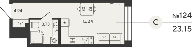 1-комнатная квартира №12уч в: BASHNI ELEMENT: 23.15 м²; этаж: 16 - купить в Санкт-Петербурге