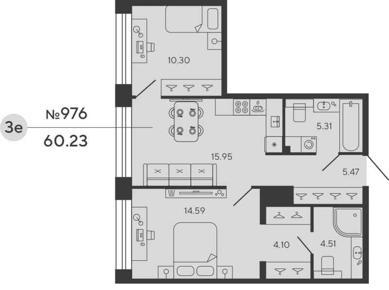 2-комнатная квартира, 60.23 м²; этаж: 5 - купить в Санкт-Петербурге