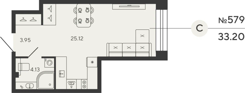 1-комнатная квартира, 33.2 м²; этаж: 3 - купить в Санкт-Петербурге