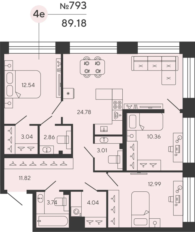 3-комнатная квартира, 88.33 м²; этаж: 15 - купить в Санкт-Петербурге