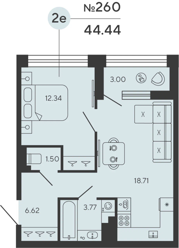 1-комнатная квартира, 44.44 м²; этаж: 14 - купить в Санкт-Петербурге